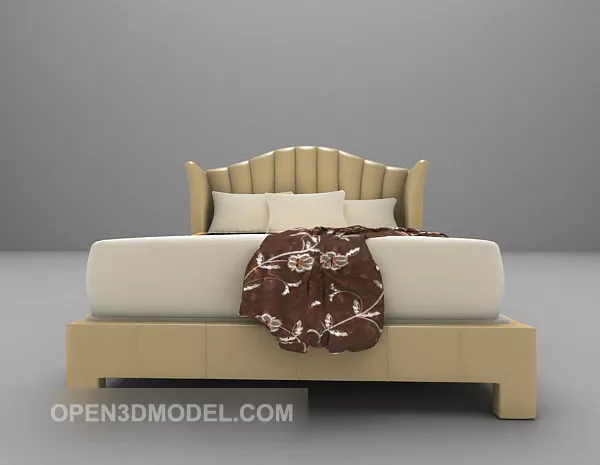Wooden Bed Frame White Mattress 3d model Wooden Bed Frame White Mattress 3d model