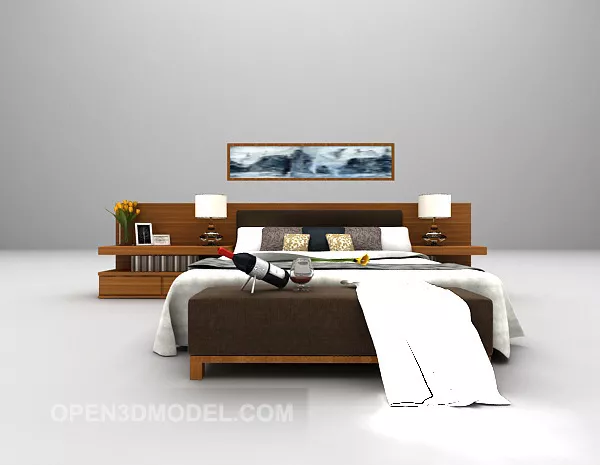 Modern Double Bed Wooden Frame 3d model Modern Double Bed Wooden Frame 3d model