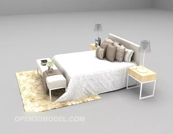 White Bed With Pillows Carpet 3d model White Bed With Pillows Carpet 3d model