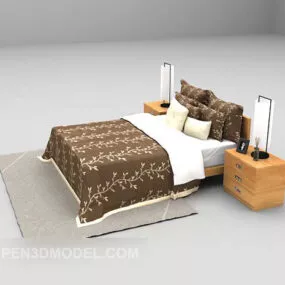Modern Grey Double Bed Grey Carpet 3d model