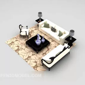 European White Sofa With Vintage Carpet 3d model