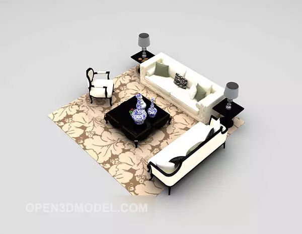 European White Sofa With Vintage Carpet 3d model European White Sofa With Vintage Carpet 3d model