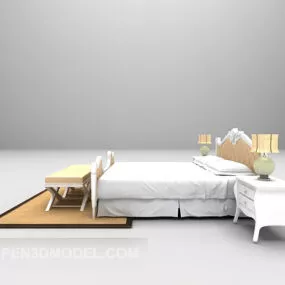 European Bed With Nightstand Carpet 3d model