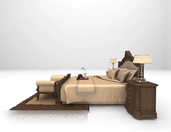 White Nightstand With Two Drawers 3d model