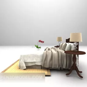 Double Bed With Yellow Carpet 3d model