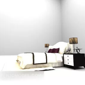 White Double Bed Large Size With Carpet 3d model