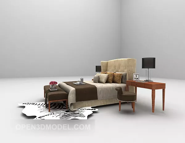 Modern Style Double Bed With Animal Carpet 3d model Modern Style Double Bed With Animal Carpet 3d model