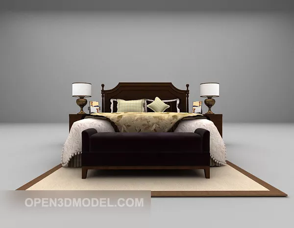 European Style Double Bed Retro Carpet 3d model European Style Double Bed Retro Carpet 3d model