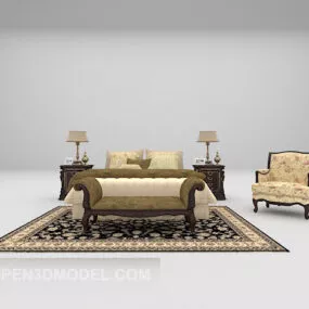 European Bed Vintage Style 3d model