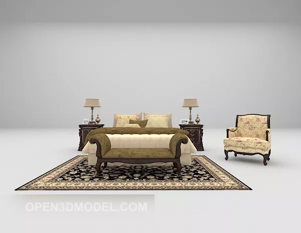 European Bed Vintage Style 3d model European Bed Vintage Style 3d model