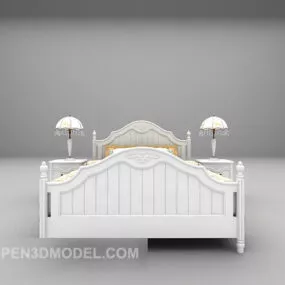 White Wooden Bed Antique Style 3d model