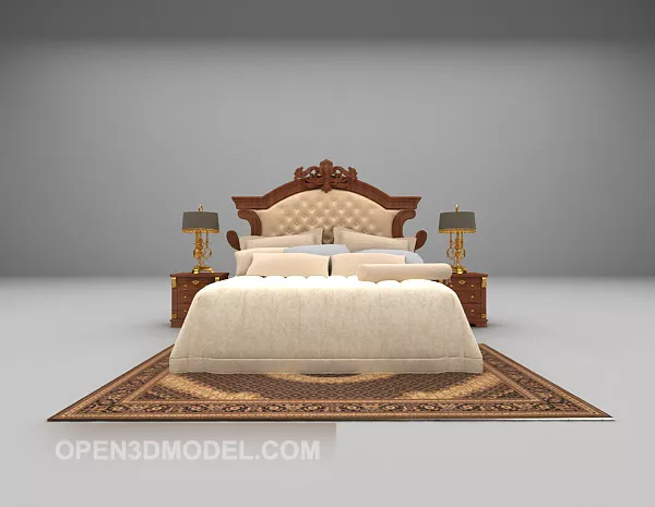 Hotel European Wooden Bed 3d model Hotel European Wooden Bed 3d model