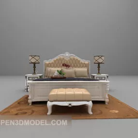 European White Bed Classic Style 3d model