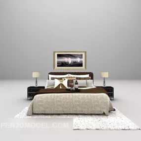 Home Modern Double Bed With Carpet 3d model