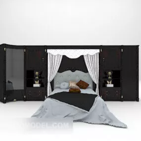 Bed Combination With Black Cabinet 3d model
