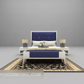 White Bed Furniture With Carpet 3d model