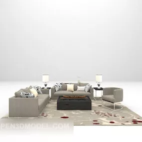 Grey Combination Sofa Furniture 3d model