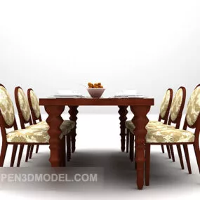 European Retro Dinning Table Chair 3d model