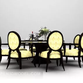 European Wooden Round Table Chair 3d model