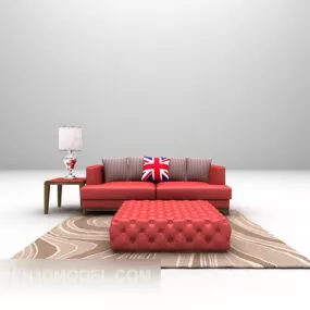 Red Fabric Sofa Furniture With Carpet 3d model