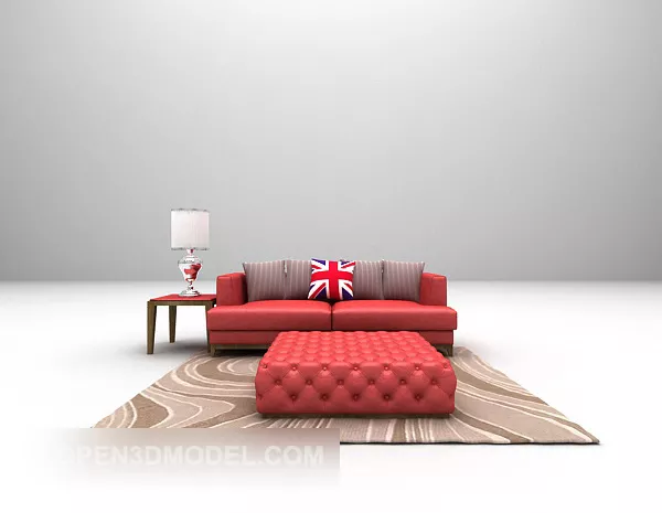 Red Fabric Sofa Furniture With Carpet 3d model Red Fabric Sofa Furniture With Carpet 3d model