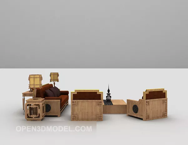 European Vintage Wooden Sofa Furniture 3d model European Vintage Wooden Sofa Furniture 3d model