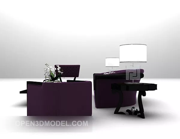 Purple Sofa Table Combination Furniture 3d model Purple Sofa Table Combination Furniture 3d model