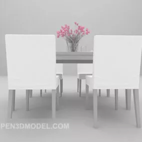 Table And Chair White Combination Furniture 3d model