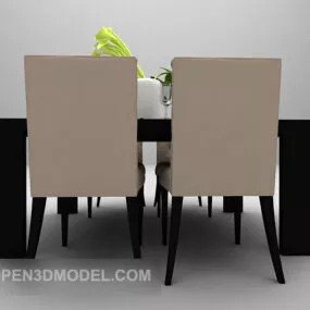Brown Table And Chair Wooden Furniture 3d model