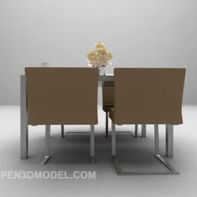 Brown Dinning Table And Chair Combination 3d model