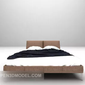 Brown Wood Double Bed Furniture 3d model