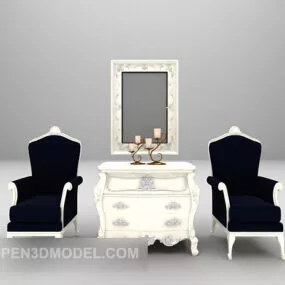 Single Black Sofa White Table Furniture 3d model