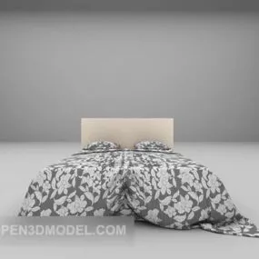 Simple Style Double Bed Grey Blanket 3d model