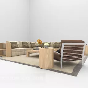 Wood Combination Sofa With Carpet Furniture 3d model