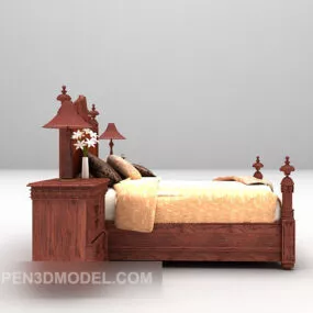 European Wooden Single Bed Furniture 3d model