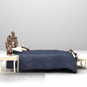 Single Wood Bed Furniture 3d model