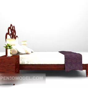 Asian Wood Single Bed Furniture 3d model