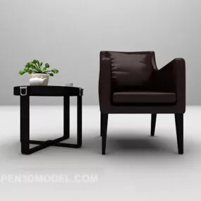 Black Leather Single Sofa With Table 3d model