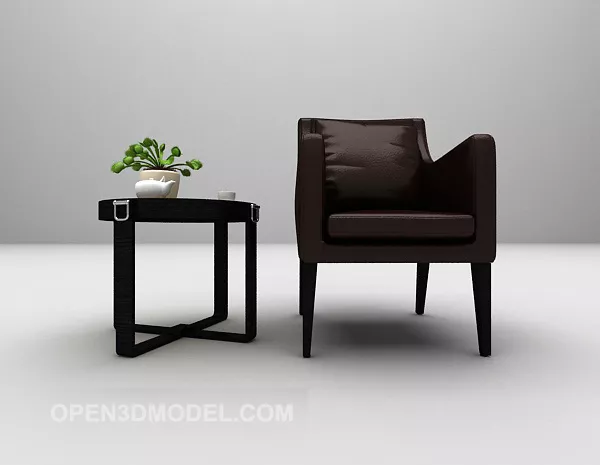 Black Leather Single Sofa With Table 3d model Black Leather Single Sofa With Table 3d model