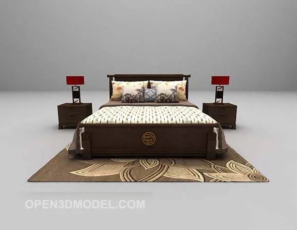 Vintage Wood Double Bed 3d model Vintage Wood Double Bed 3d model