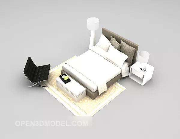 Modern Style Double Bed With Relax Chair V1 3d model Modern Style Double Bed With Relax Chair V1 3d model
