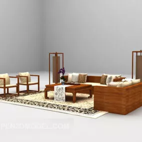 Wood Sofa With Lamp Carpet V1 3d model