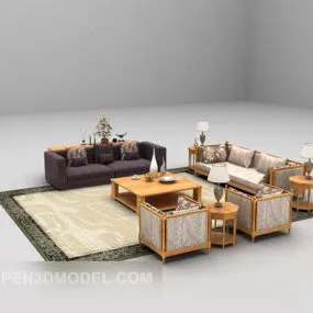 Modern Multiplayer Sofa Chair And Carpet 3d model