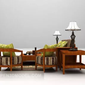 European Wooden Multiplayer Sofa Furniture 3d model