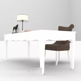 White Desk With Chair European Style 3d model