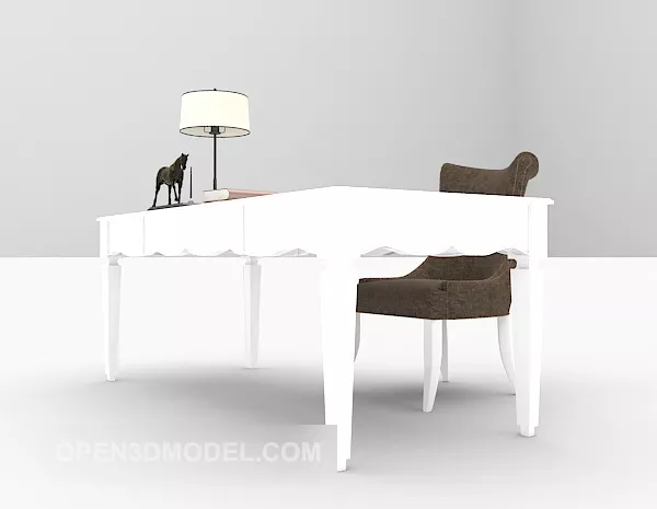 White Desk With Chair European Style 3d model White Desk With Chair European Style 3d model