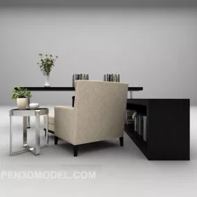 Wood Desk With Low-cabinet 3d model