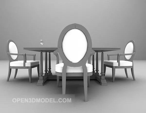 European Grey Wood Table And Chair 3d model European Grey Wood Table And Chair 3d model