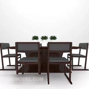 Dinning Brown Table And Chair Combination 3d model