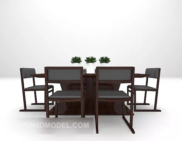 Dinning Brown Table And Chair Combination 3d model Dinning Brown Table And Chair Combination 3d model